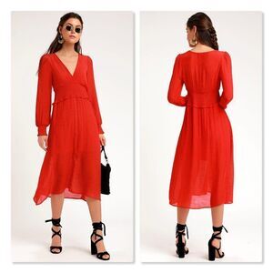 Lulus 'Go For It' Long Sleeve Midi Dress size XS in Red